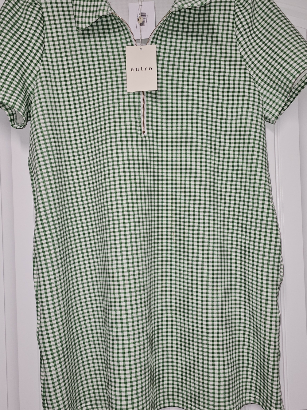 entro Feeling Serene Gingham Mini Dress Green & White Large